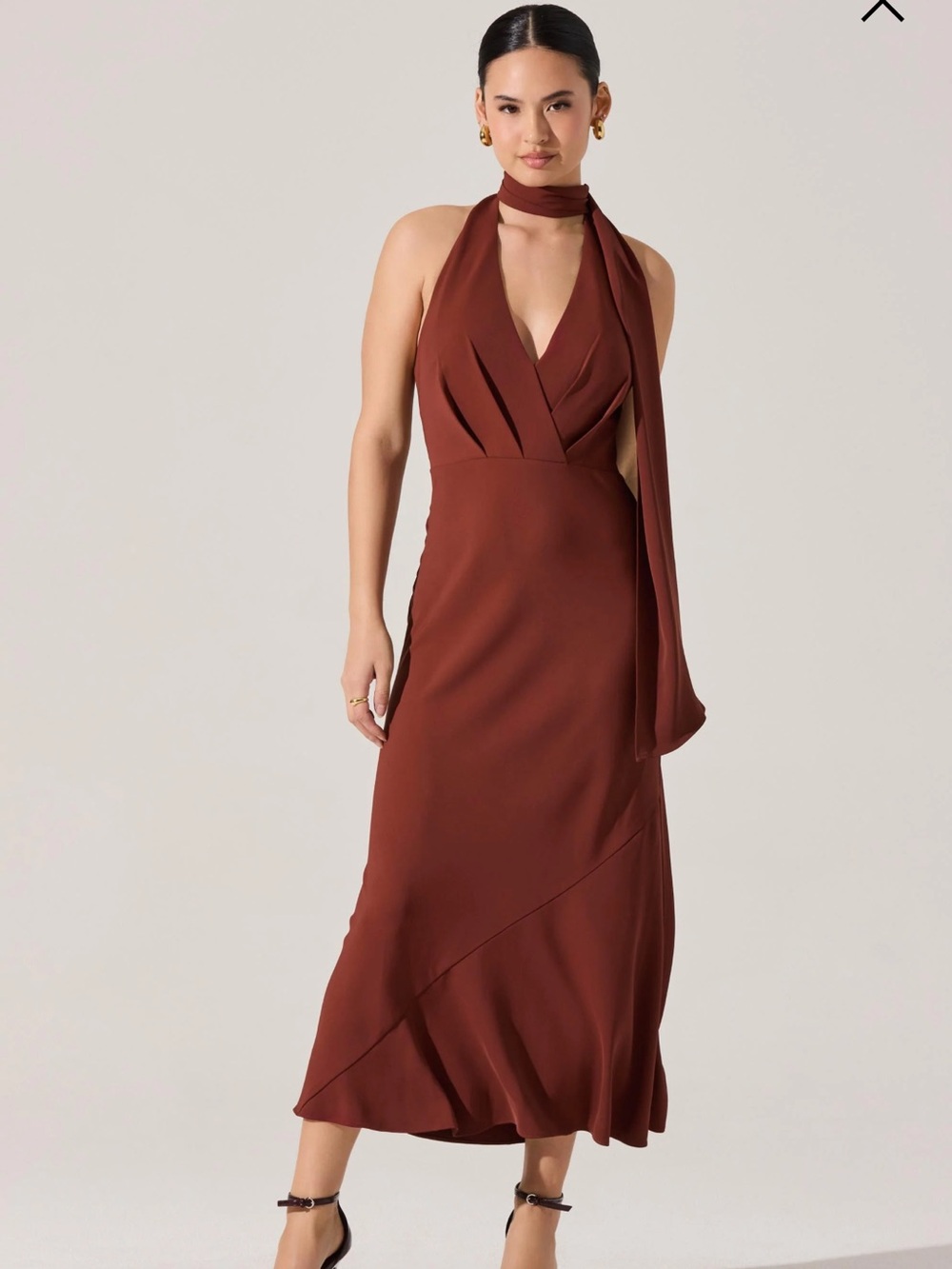 NWT ASTR the Label Hilaire Rust Halter Midi Dress with Draped Scarf
